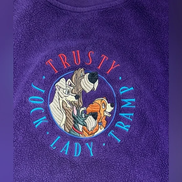 Vintage Disney Lady & The Tramp Fleece Embroidered Crewneck Sweatshirt 90s Jock - Picture 3 of 7